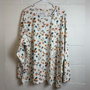 Lands’ End Woman’s Plus Size Floral Spring Long Sleeve Cotton Crewneck Tee Sz 3X